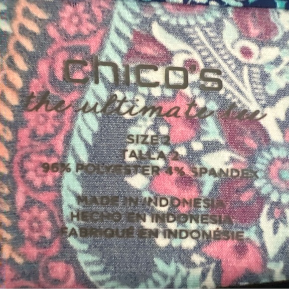 Chico's Navy Paisley Tunic with Pink & Teal Accents Casual - Picture 3 of 7